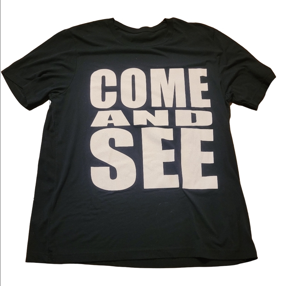 Thw Chosen Black Graphic T-Shirt with Bold White Text "Come And See" - XL